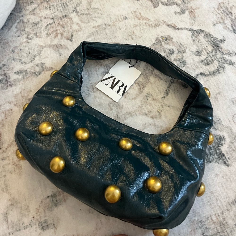 Zara Dark Green Shoulder Bag with Gold Details